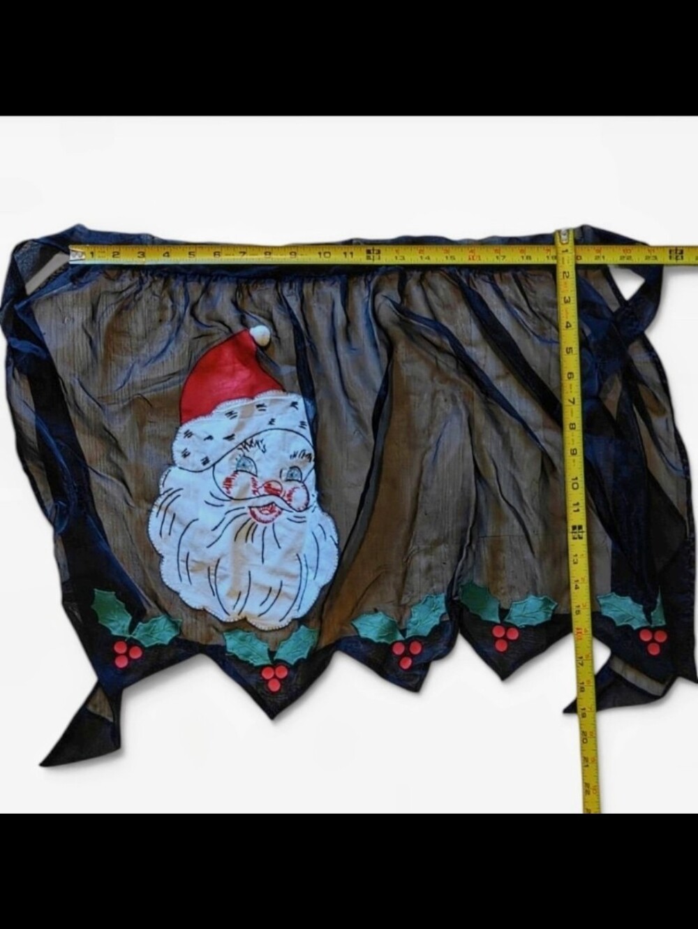 Sheer Black Vintage Embroidered Santa Claus Apron.